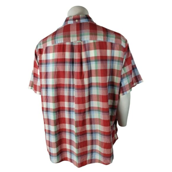 Merona Mens XXL Lightweight Red Plaid Short Sleeve Button Down Casual Shirt - Picture 6 of 12